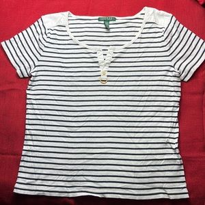 Lauren Ralph Lauren Women's striped shirt sleeve shirt size large